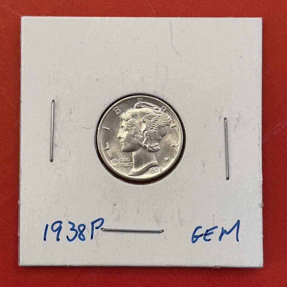 1938 P Mercury Silver Dime, Gem Uncirculated.
