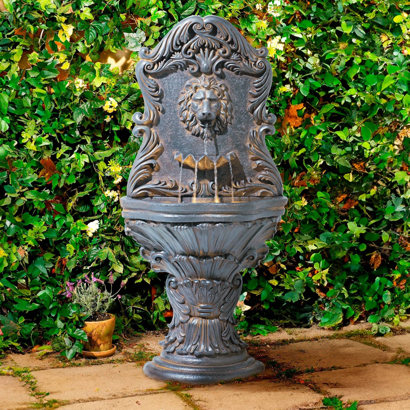 Imperial Lion Acanthus outdoor wall water fountain, 50-inch