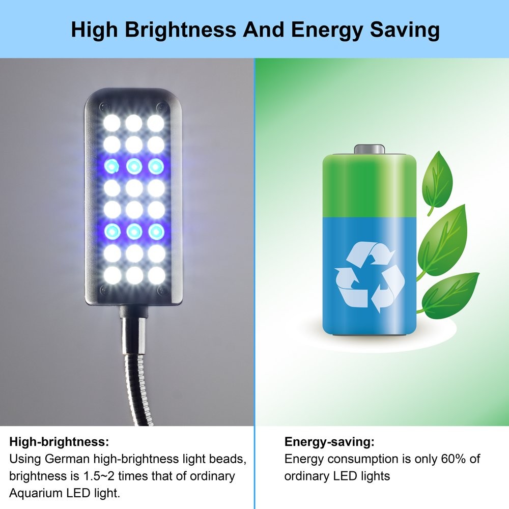 DaToo Aquarium Light Small LED 1.5W (Without Timer & Dimmer), Silver/Black