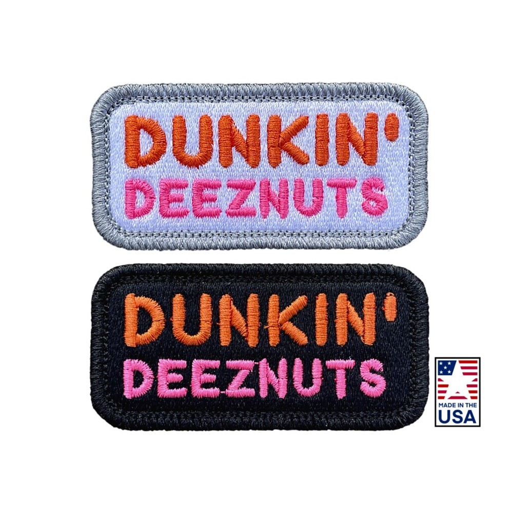 Embroidered Patch Hook and Loop, Dunkin Deeznuts (Donuts Spoof) Funny, 1.5X3"