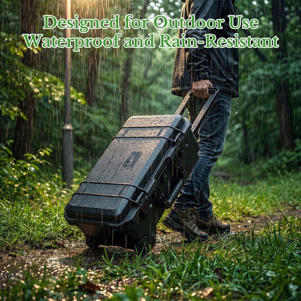 Rolling Hard Camera Case with Wheels, Large, Black, Solid, 22"L x 14"W x 9"H