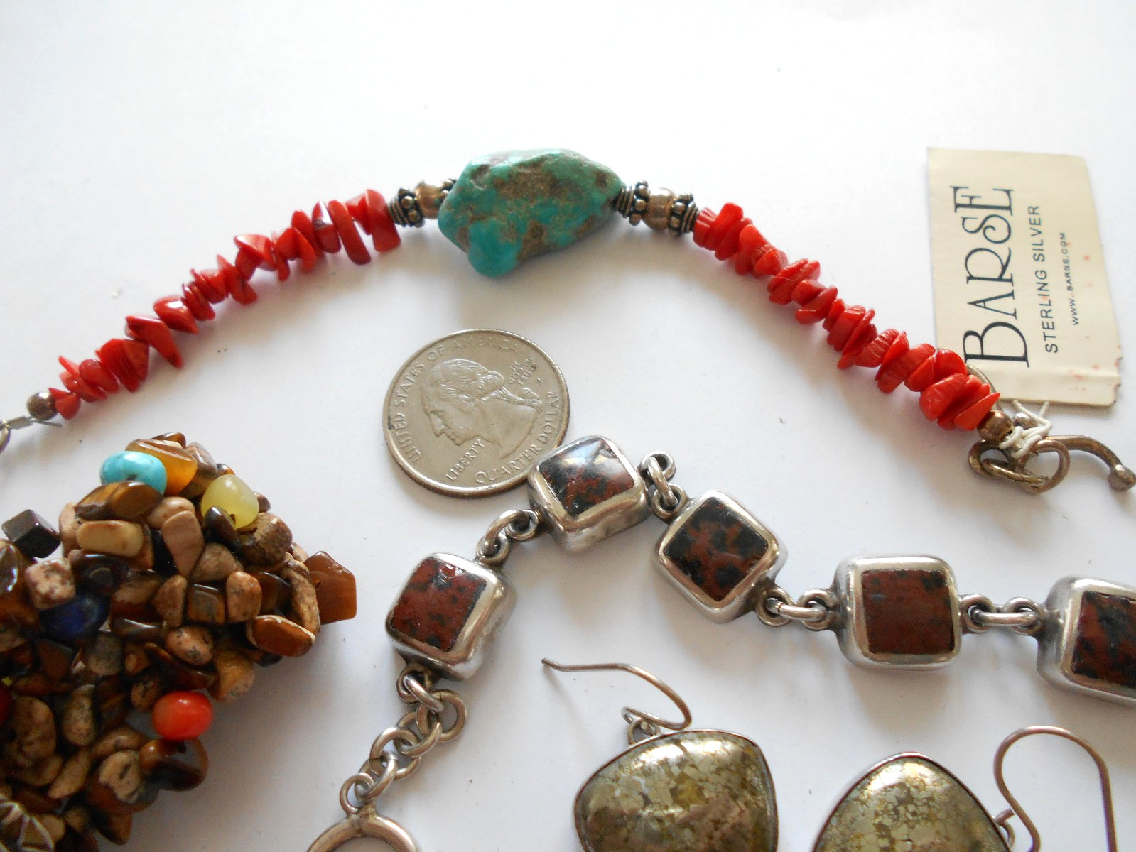 Lot of 6 Pieces Sterling Turquoise, Coral, More Jewelry Lot #7 176 Grams