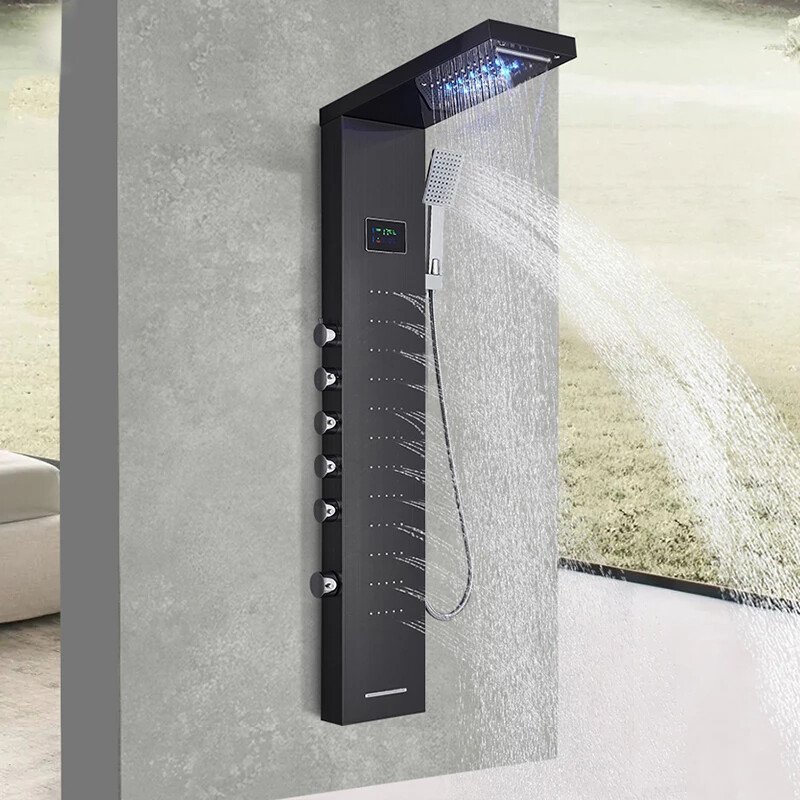 Stainless Steel Shower Panel Tower LED Rainfall Combo System Massage Jet Sprayer