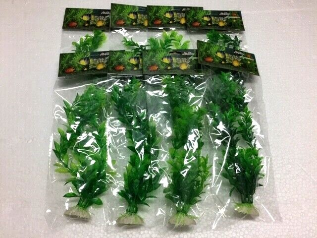 GREEN PLASTIC PLANT LOT MIXED (4X-8X) LARGE 10"-11" AQUARIUM. SUPER FAST SHIP!