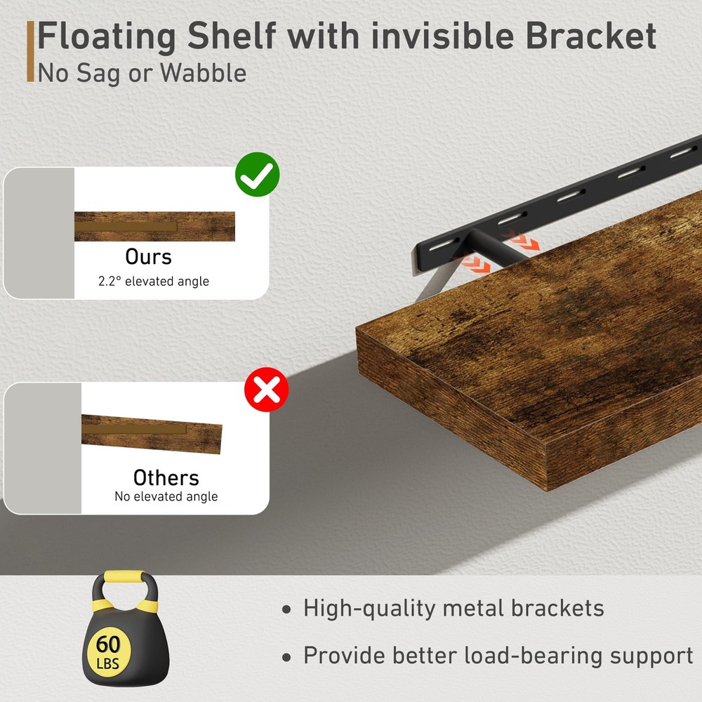 32Inch Floating Shelves, 9.3Inch Deep Rustic Wall Shelves - Extra Deeper & Th...