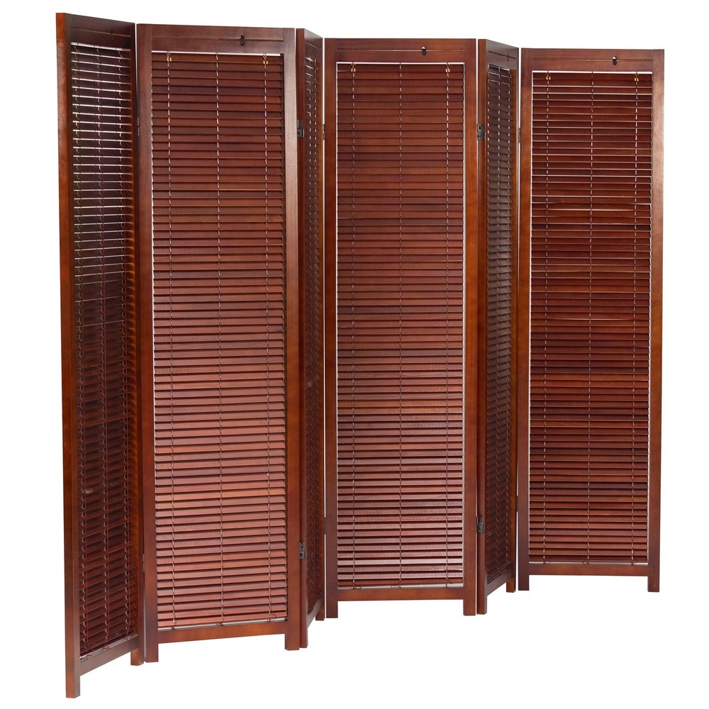 6 ft. Tall Adjustable Shutter Room Divider Walnut 6 Panel