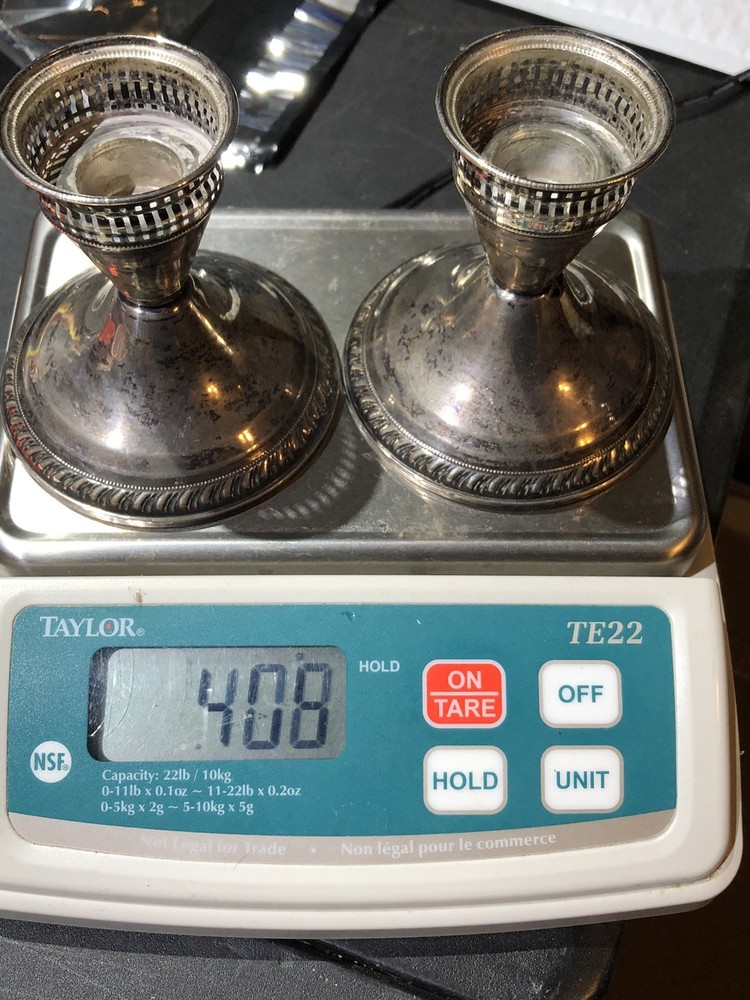 Vintage 3.5” Raimond Sterling Silver Weighted Candle Holders 408 grams NICE