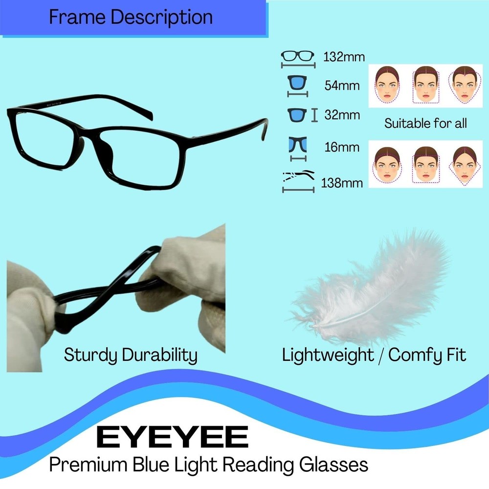 EyeYee Computer Reading Glasses Blue Light Blocking - Reader Eyeglasses Anti Gla