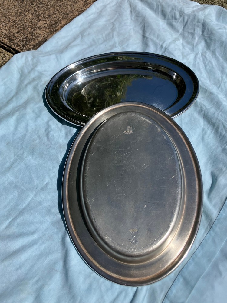 2 x Medium A1 Silver Plated Serving Platter by Walker and Hall c1930