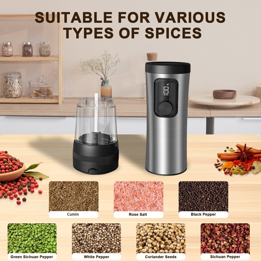 Electric Automatic Salt and Pepper Grinder Set with LED Light and Charging Base