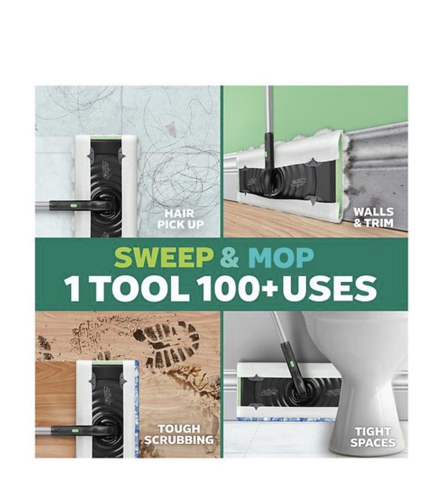 Swiffer Sweep + Mop Deluxe Wet/Dry Pad Mop, Metal Handle, Rectangular Shape