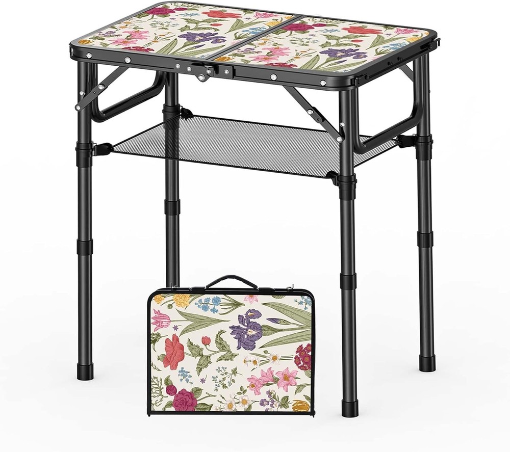 Small Camping Table Vintage French Butterflies Pattern Folding Table Adjustable