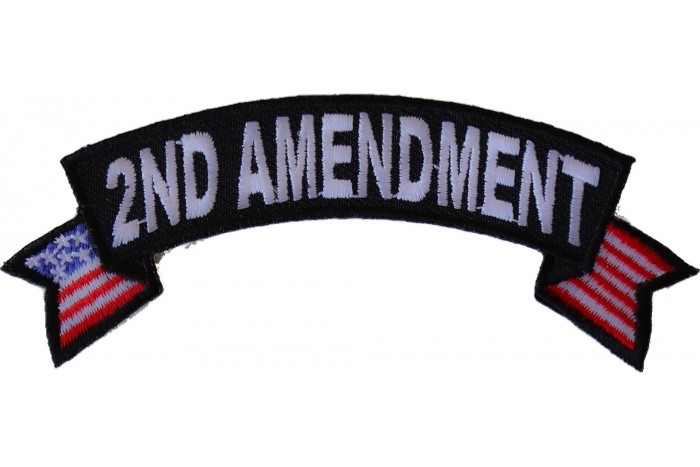 2ND AMENDMENT US FLAG ROCKER SMALL 4 X 1 1/2 EMBROIDERED IRON ON PATCH
