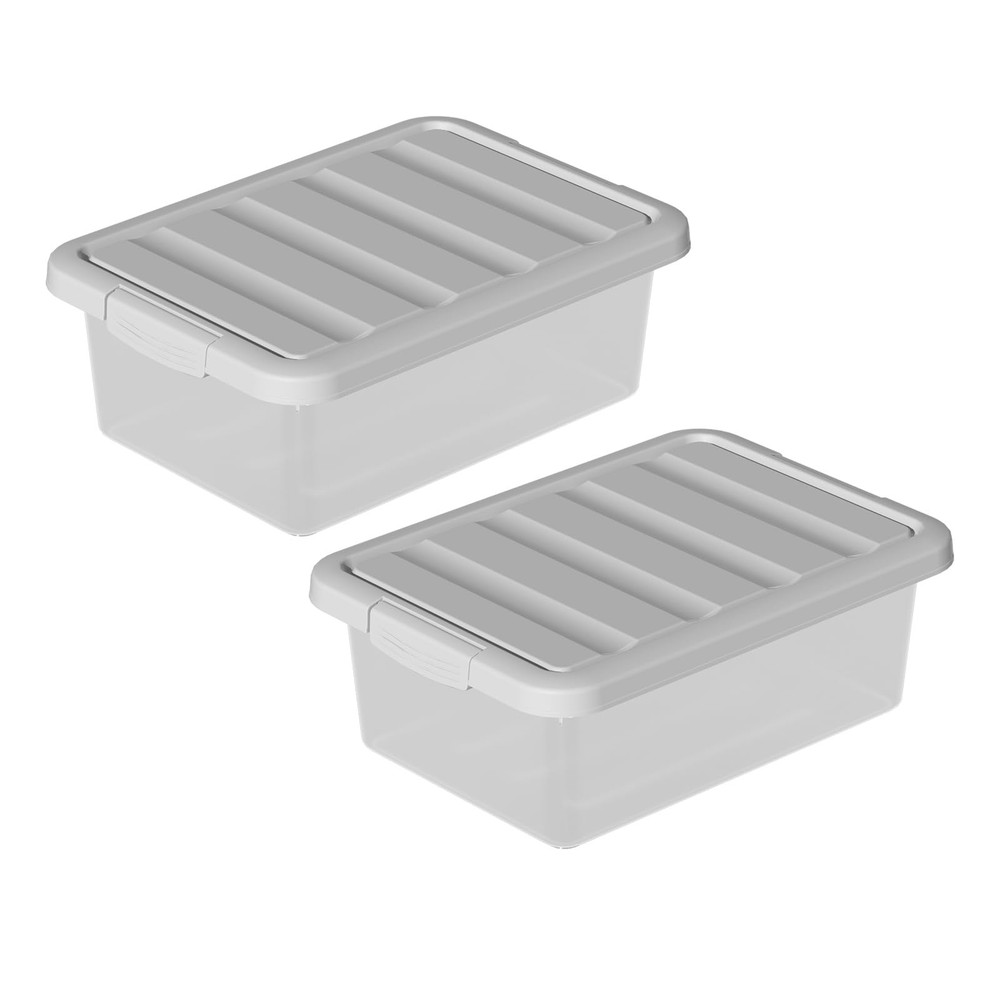 2 PCS Medium Storage Bin Lid 14 Quart Stackable Clear Organizing Box Latch