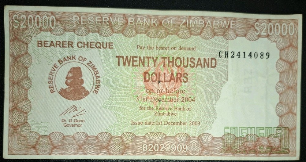 2003 Zimbabwe 20000 Dollars P23e, CH2414089.
