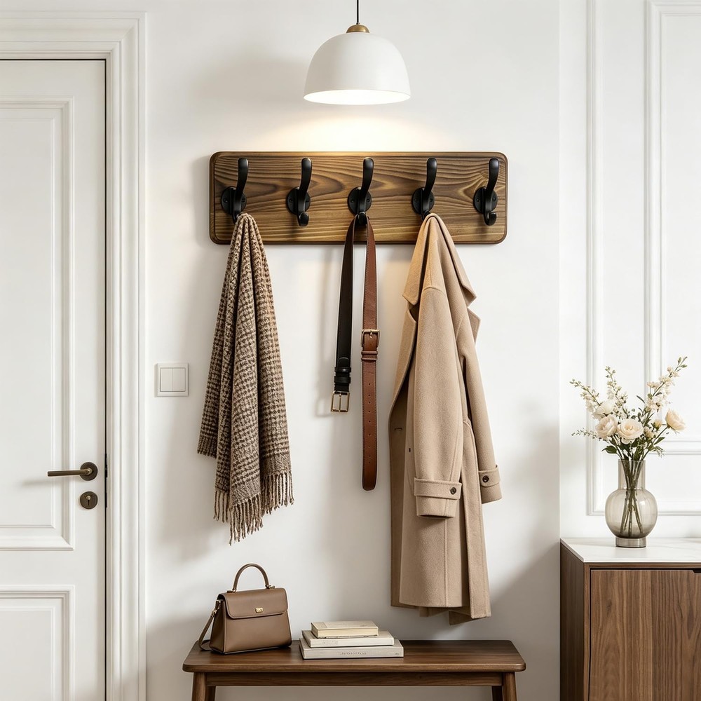 17" Coat Rack Wall Mount, Rustic Wall Mounted Coat Rack, Pine Solid Wood Coat...