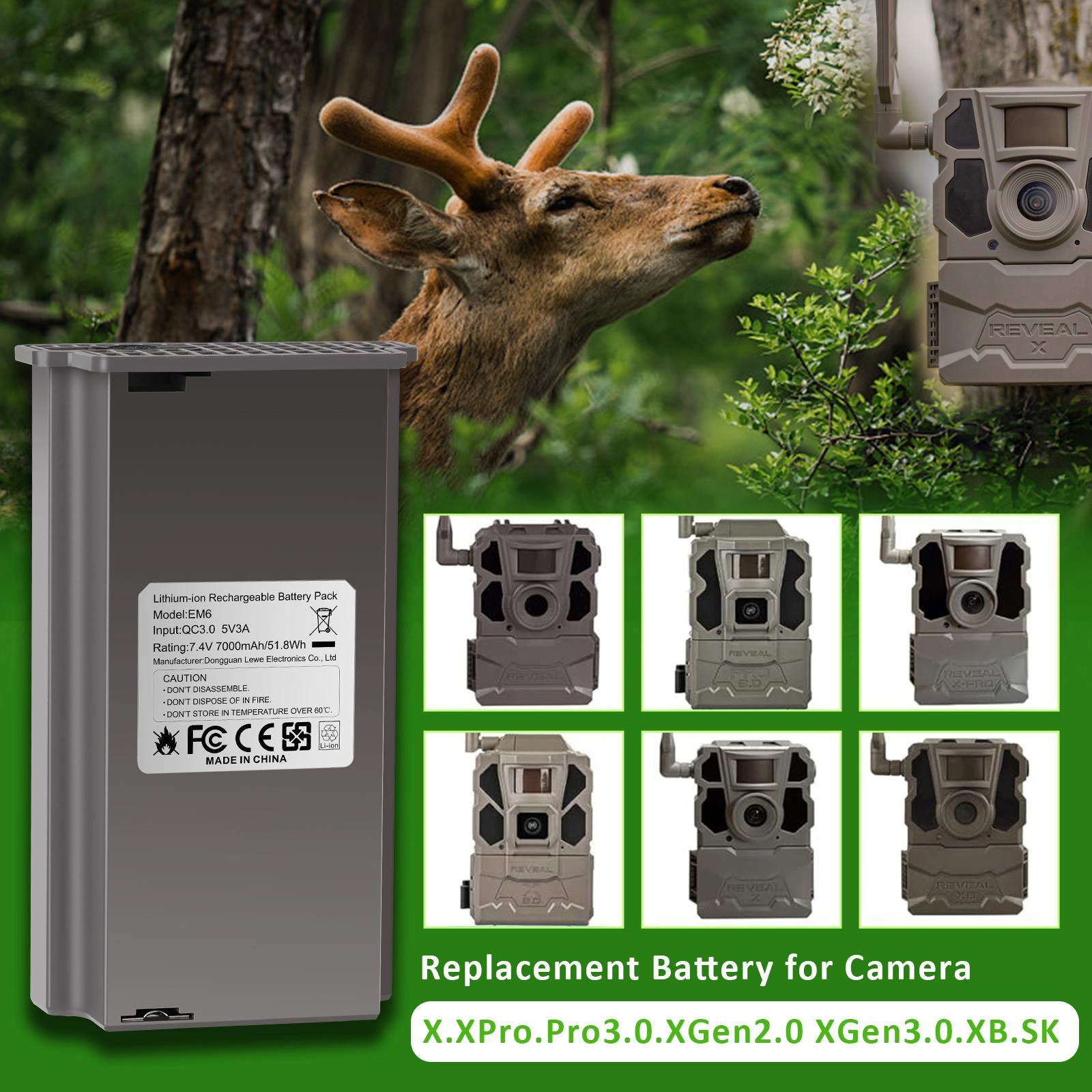 2PCS Rechargeable Battery for Reveal Hunting Trail Camera X Gen 3.0,2.0,Pro 3.0
