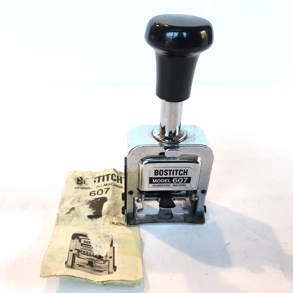 Black Bostitch Model 607 Numbering Machine Office Equipment & Instructions