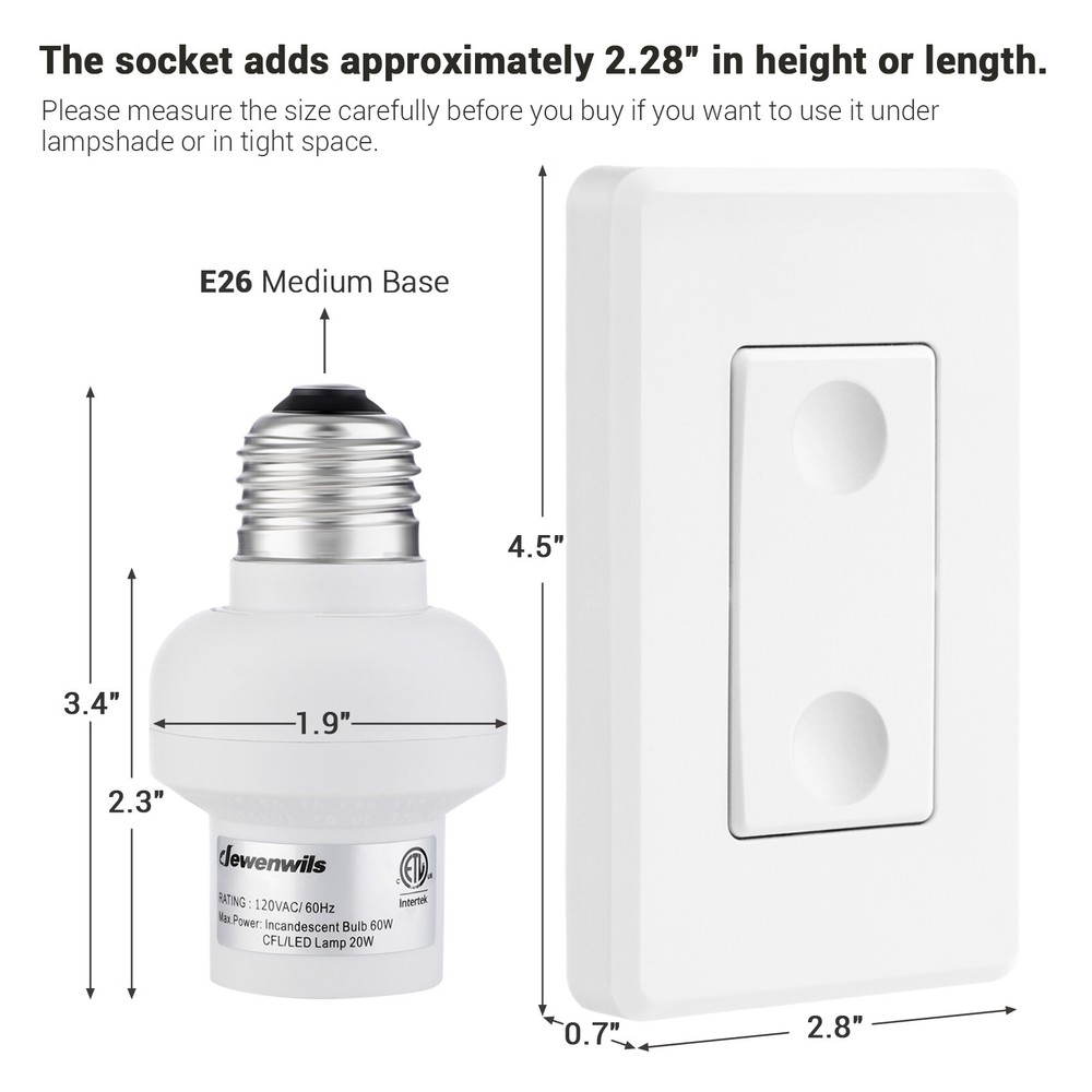 DEWENWILS Wireless Remote Control Light Socket Light Switch for Light Fixtures