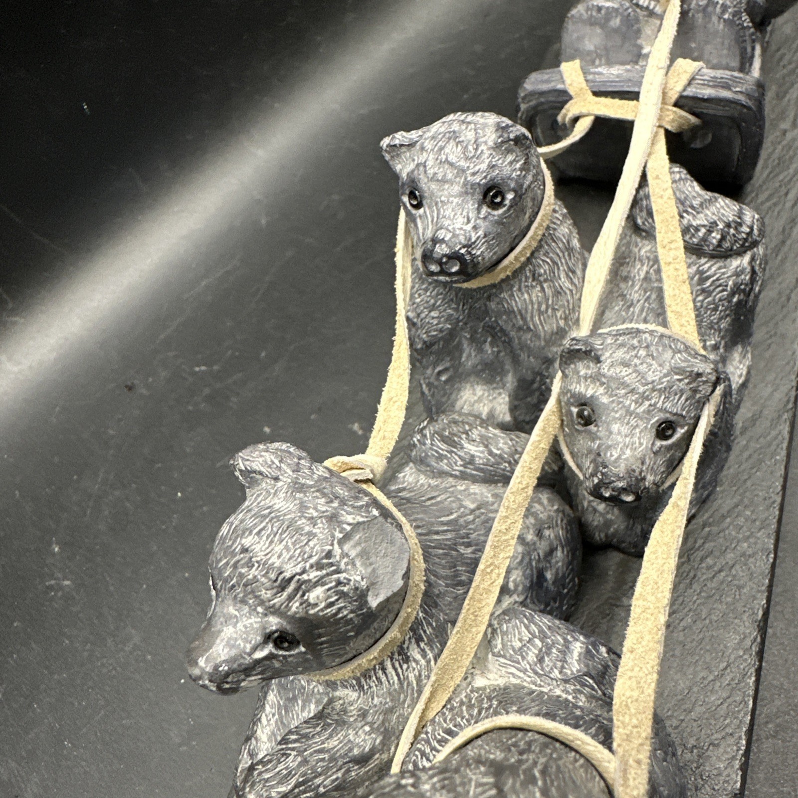 DAMAGED Carved Soapstone Sculpture Eskimo Inuit Dog Sled Slate Base