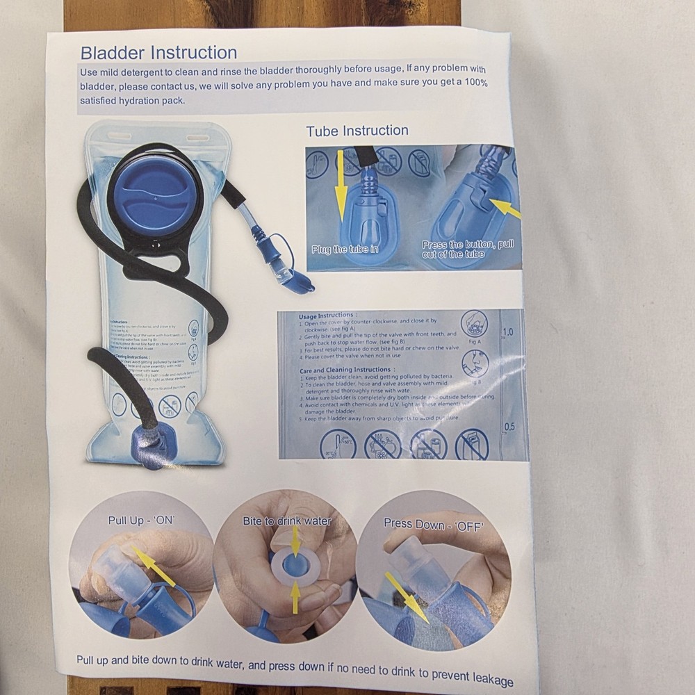 MothyBot Hydration Pack Backpack 2L Bladder Hiking Camping Blue Reflective