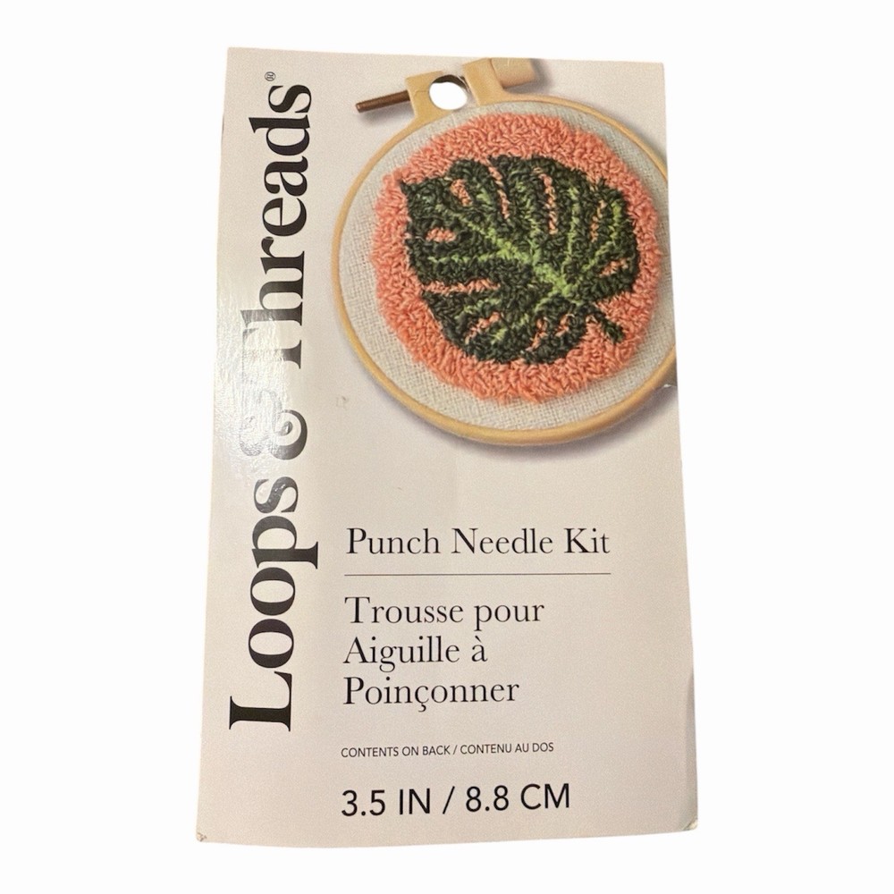 Loops & Threads Punch Needle Kit Leaf On Pink New Sealed