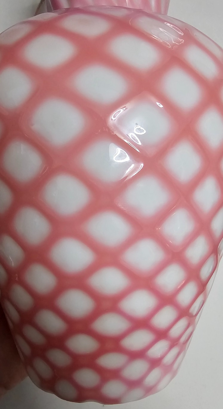 EAPG Victorian Glass Opaque Pink White Lattice Pitcher Jug
