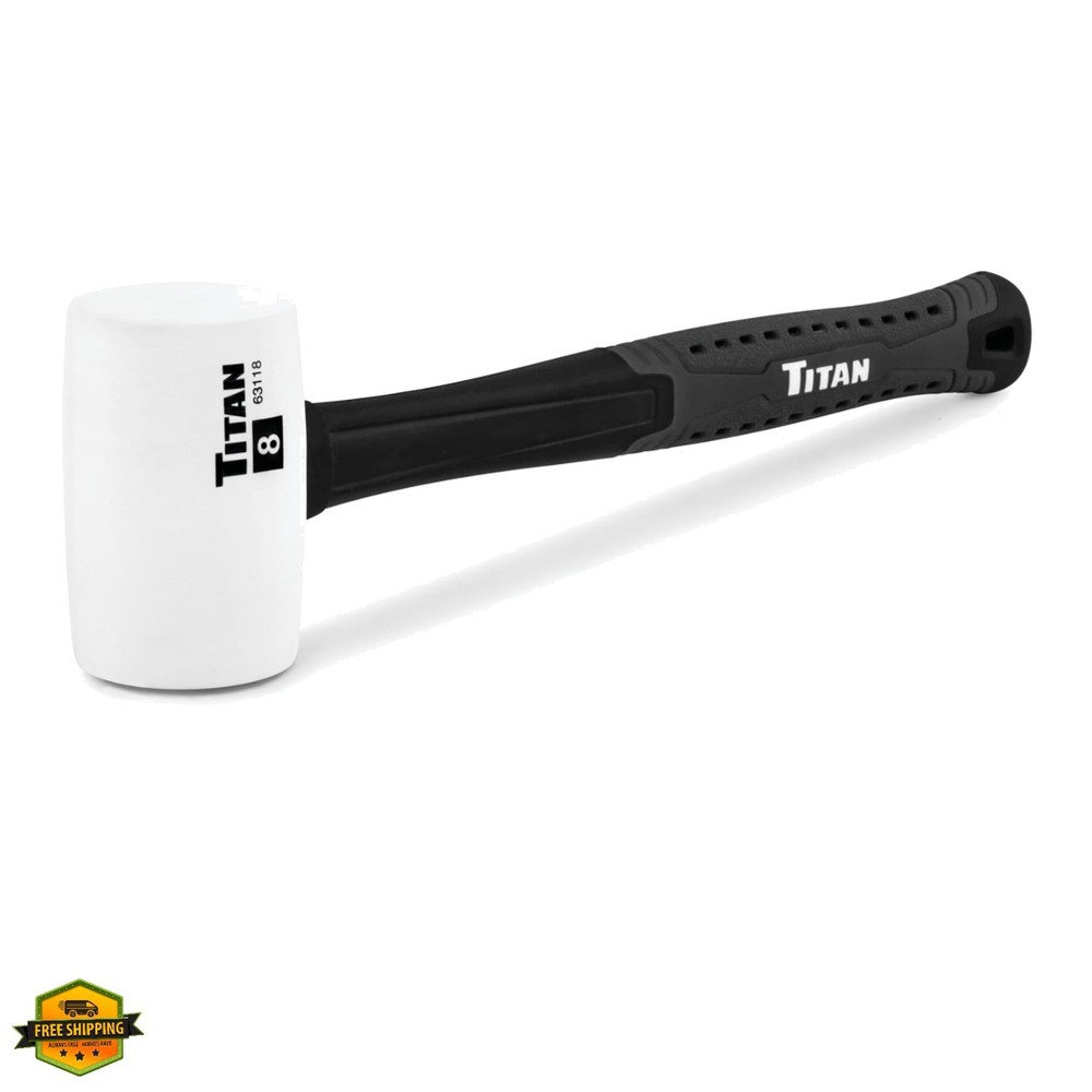 63118 8oz White Rubber Mallet, Non-marking Double-faced Solid Head, 11.5" Sho...