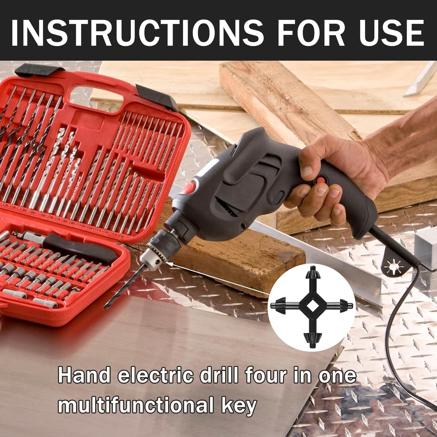 4 Way Drill Press Chuck Key Size 3/8" 1/2" Chucks Universal Combination Hand