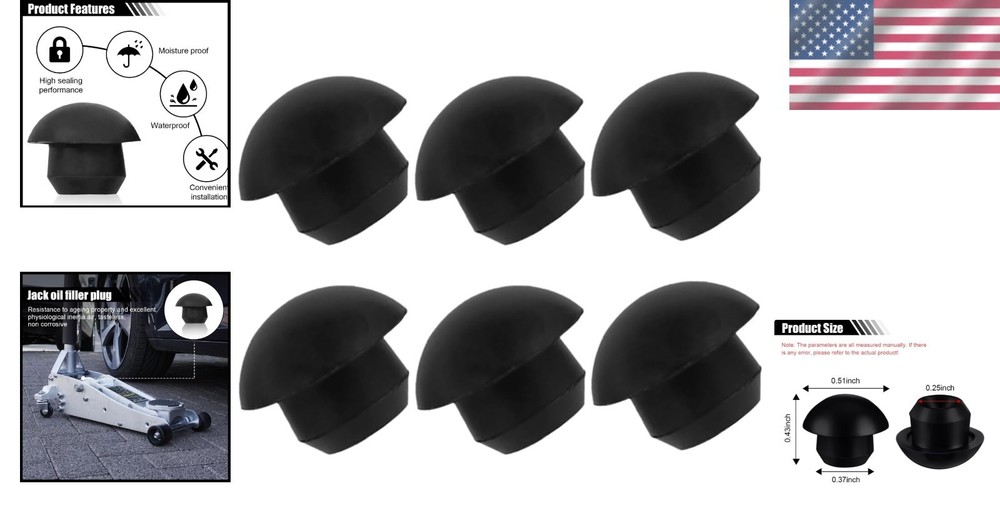 Durable 8mm Flat-Head Rubber Hydraulic Jack Plugs - 6 Pack for Car Maintenance