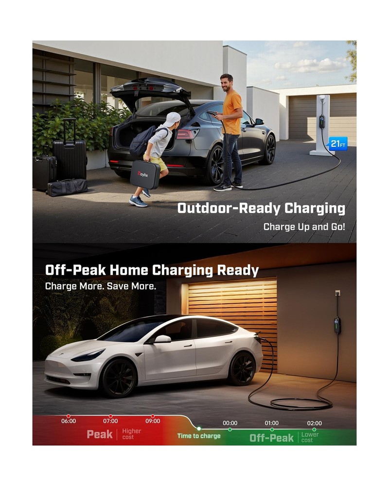 Raylix Upgraded 12A Level 1 Tesla Charger [Adjustable Current, Delay Charge] ...