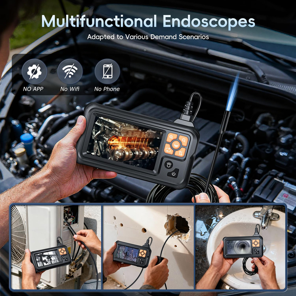 SKYBASIC Industrial Endoscope Borescope Camera with Light, 4.3'' HD Digital Hand