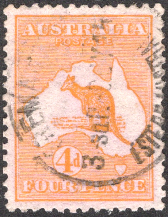 4d ORANGE(ANALINE) KANGAROO FIRST WATERMARK  - FINE USED (A34409)