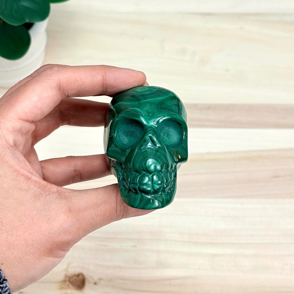 Malachite Skull Carving, 3.17 in.