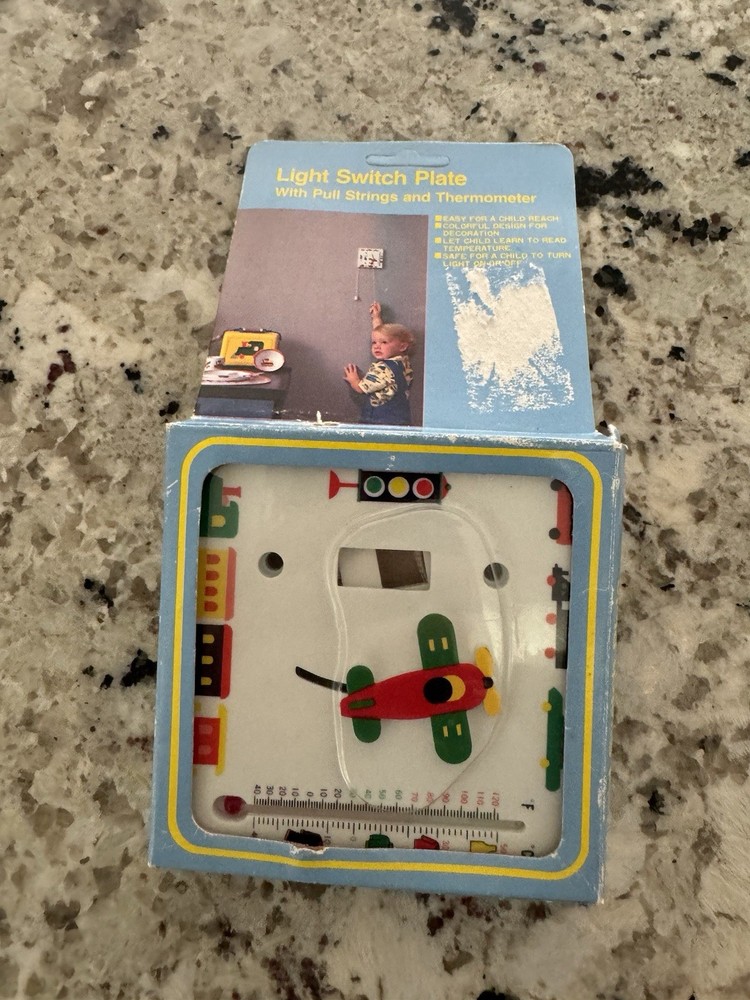 Vintage Pecoware Airplane Light Switch Plate With Pull Strings And Thermometer