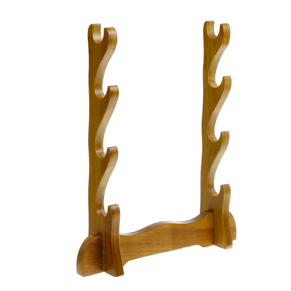 4-Tiers Samurai Solid Wood Mount Sword Tanto Katana Stand Bracket Rack Display