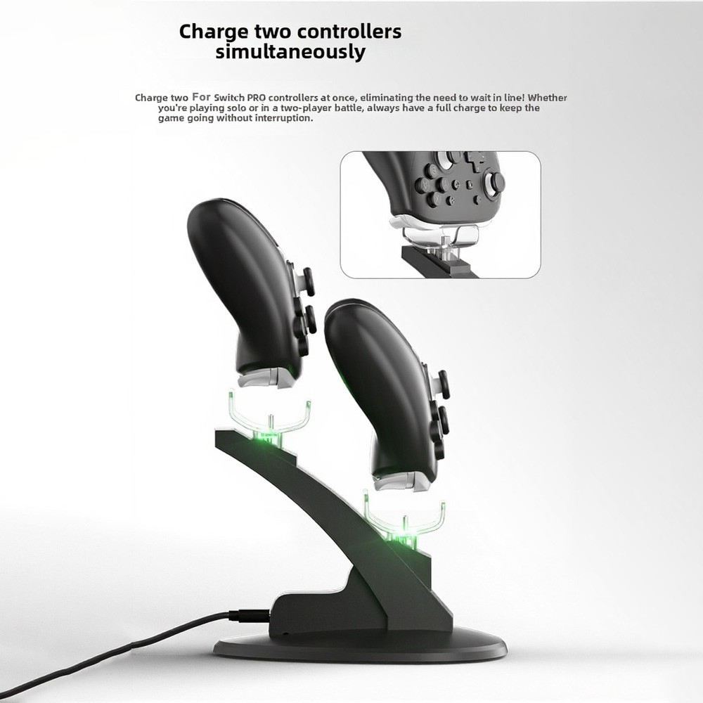 Switch 2 Pro Dual Controller Charging Dock ABS Construction Green LED Light