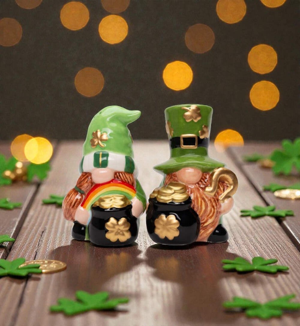 Ceramic Saint Patrick's Day Gnome Salt and Pepper Shakers, Gnome Collector Gift,
