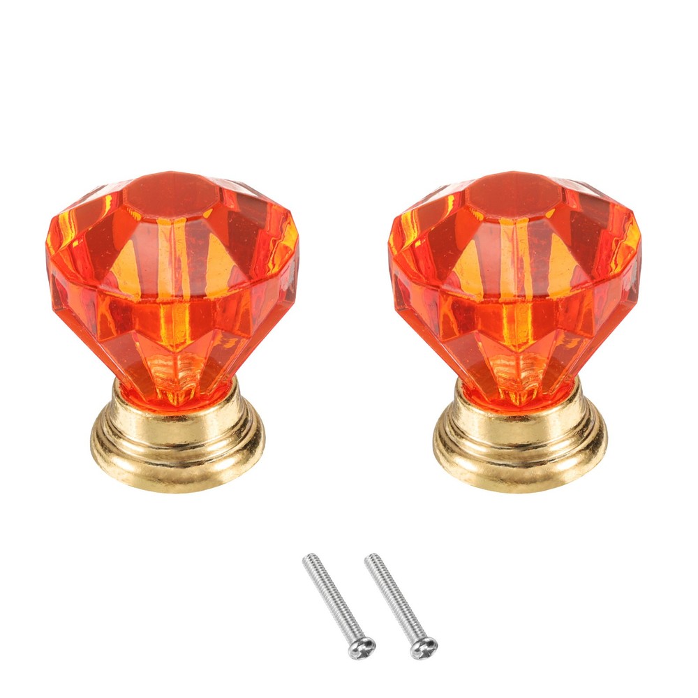 2Pcs Crystal Drawer Knobs 24 mm Dresser Knobs for Cupboard Red/Gold