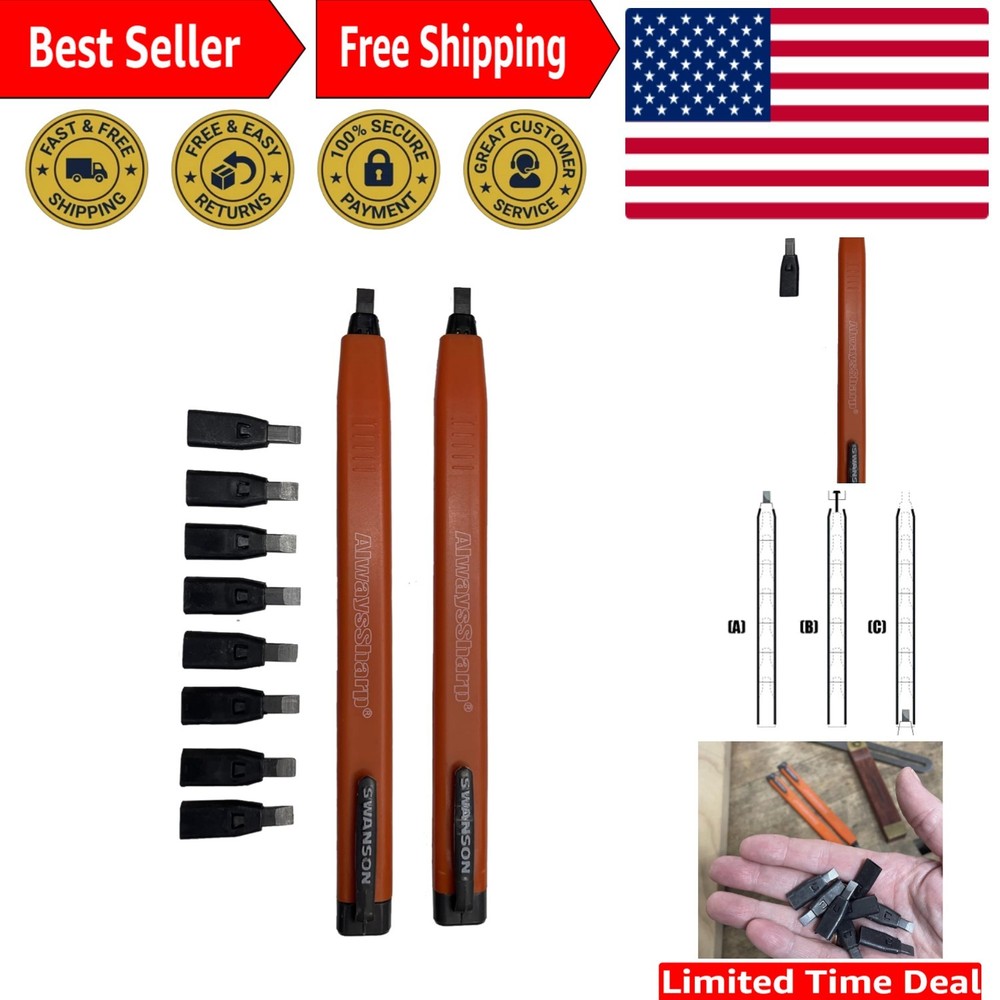 Durable Mechanical Carpenter Pencils - 2 Pack with Extra Graphite Tips Included