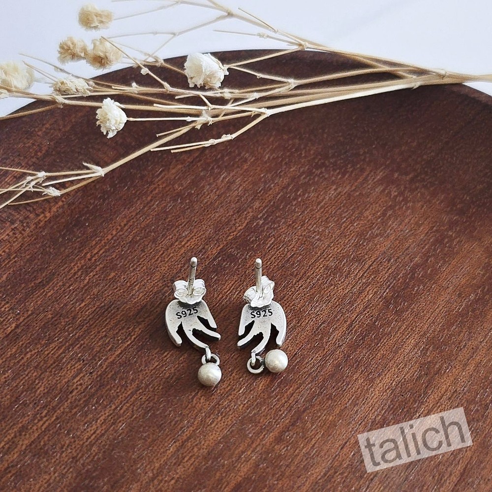 Sterling Silver Flying Swallow Bird with Tiny Bead Small Stud Earrings Unique