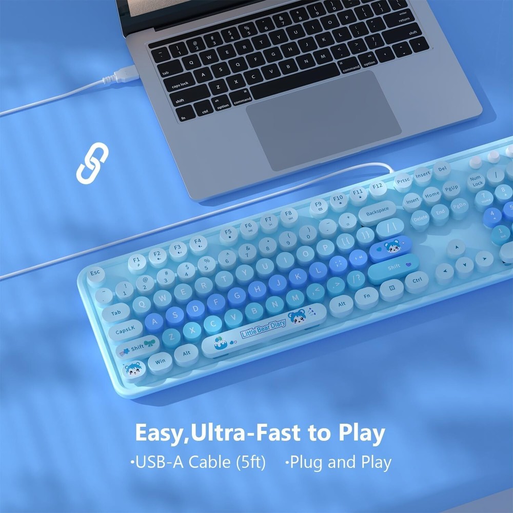MOFII Wired Keyboard for Windows Full-Size Typewriter-Style Cute Retro Computer