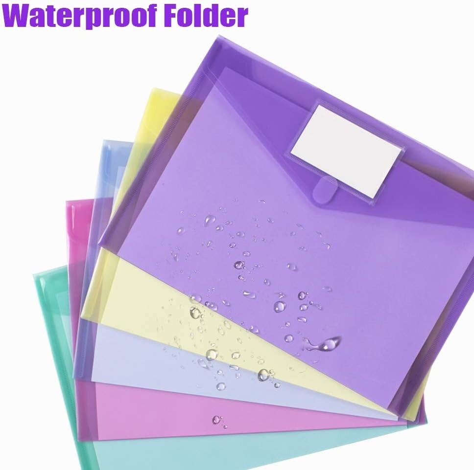 Durable 10-Pack Clear Plastic Envelopes - Safe Closure & Colorful Label Pockets