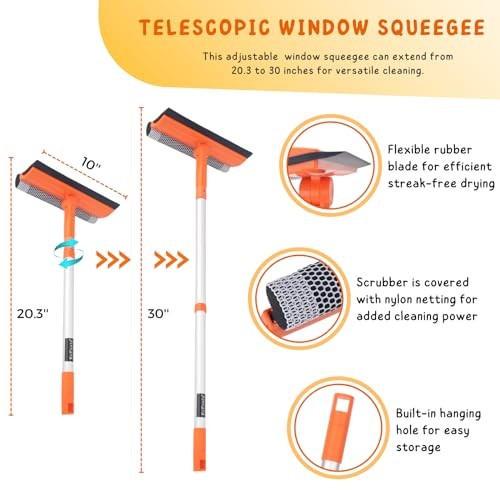 Window Squeegee for Home, Car Windshield Cleaner Telescopic Squeegee Orange
