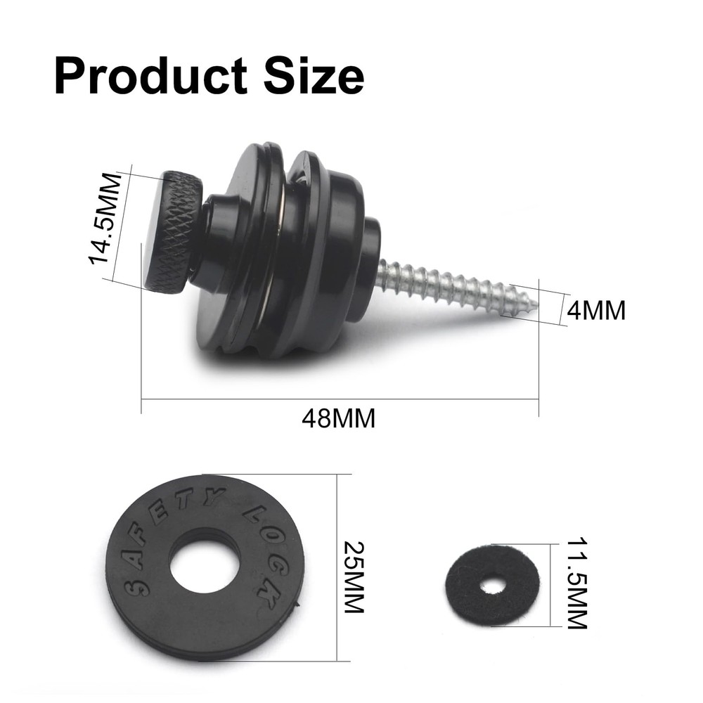 2PCS Guitar Flat Head Strap Button Metal Chrome for