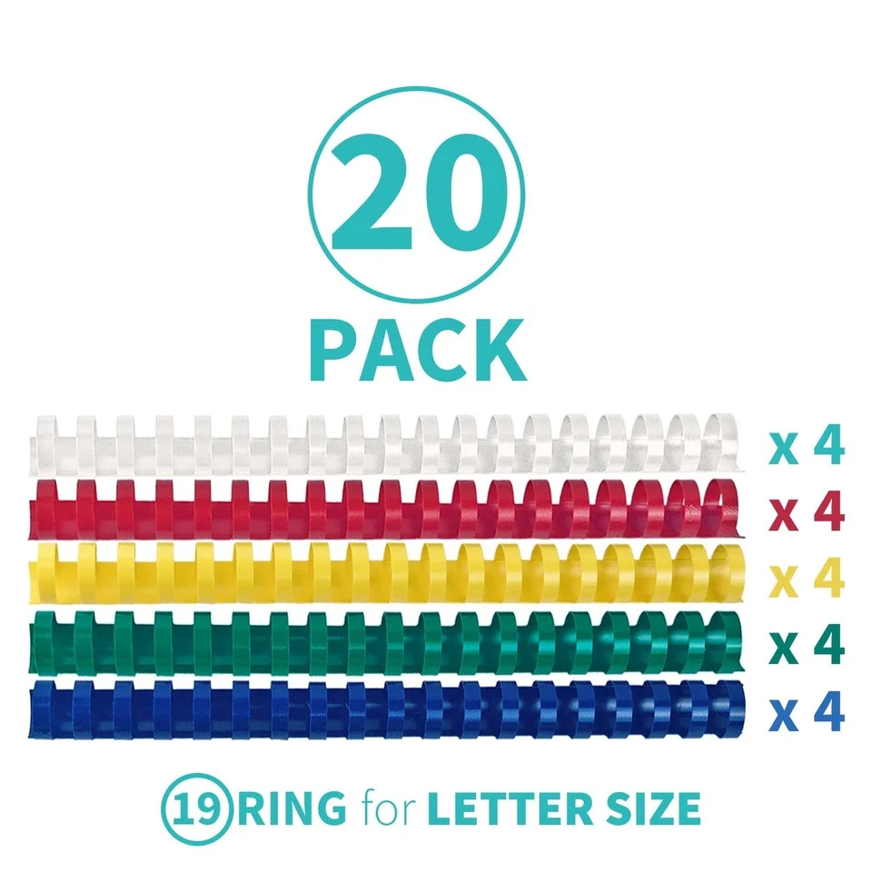 20 Pack Plastic Comb Binding Spines 1 Inches Diameter 225 Sheet Capa...