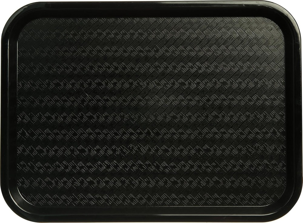 Customizable 12" x 16" Black Plastic Tray with Scratch-Resistant Weave Design