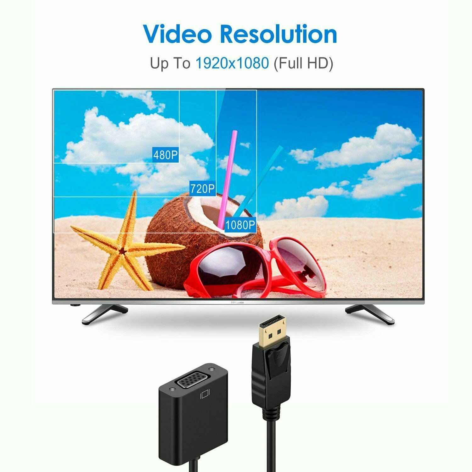 Display Port DP to VGA Adapter Cable cord 1080P for laptop desktop Game Monitor