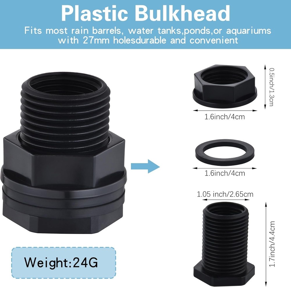 10Pcs1/2Inch Bulkhead Fitting Double Threaded Water Tank Connector Hose Threaded