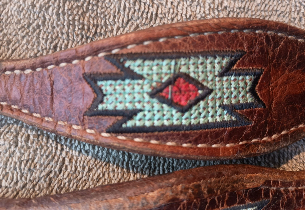 Leather Spur Straps with Native American type Embroidered Design
